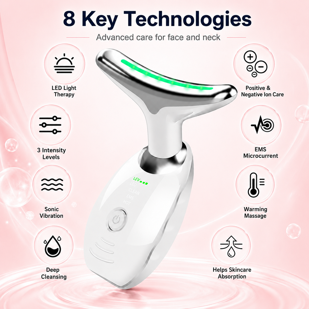 Mimié GlowLift™ 7 Color Red Light Therapy for Face and Neck, Face Massager Tool for Wrinkles & Double Chin