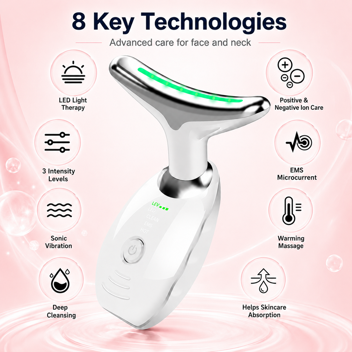 Mimié GlowLift™ 7 Color Red Light Therapy for Face and Neck, Face Massager Tool for Wrinkles & Double Chin